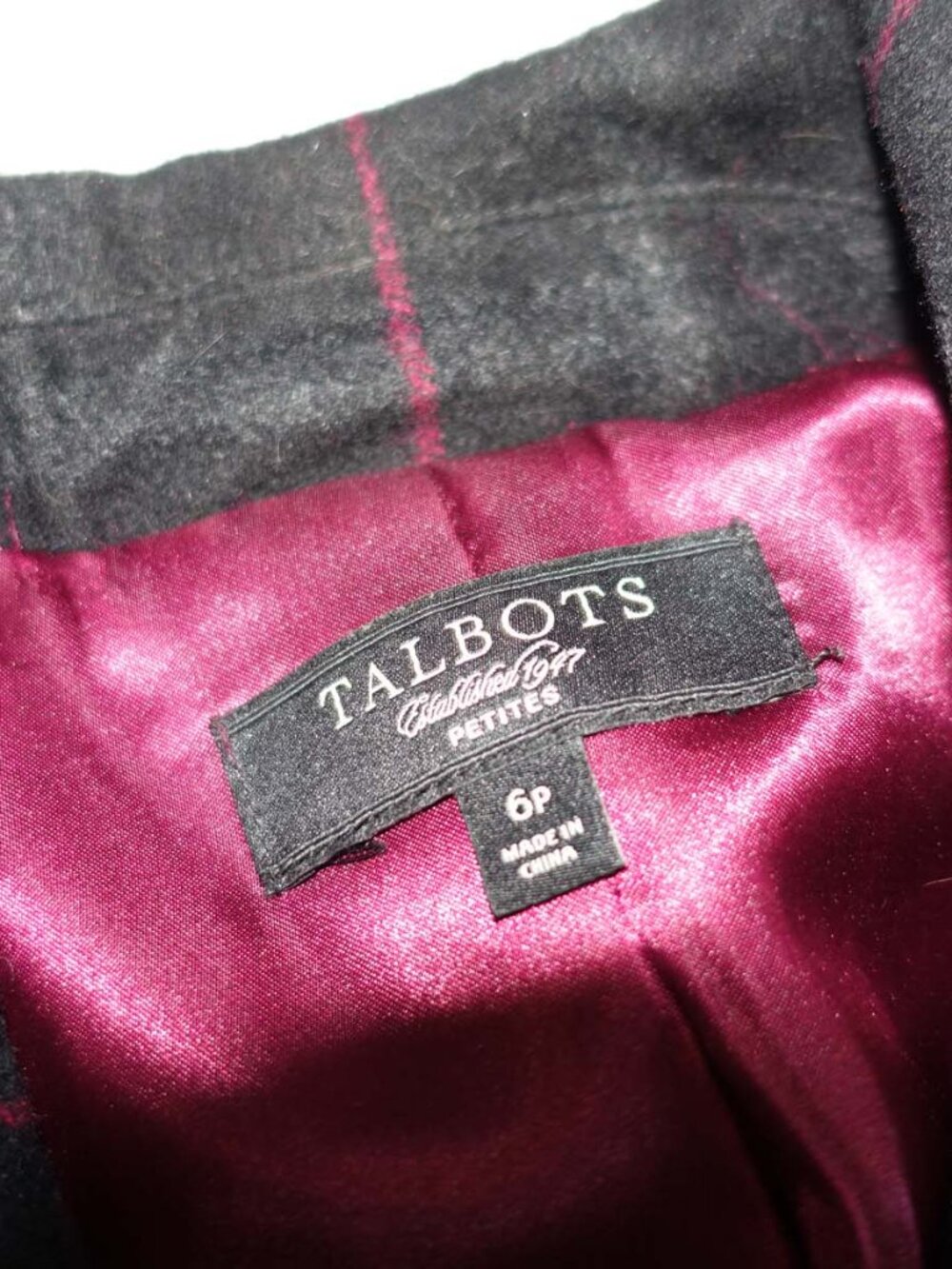 Talbots Women's 2 Button Blazer Jacket Size 6 Petite Black Gray Purple Wool 6P - Picture 5 of 7